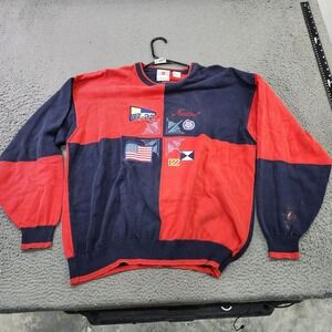 Vintage Cotton Traders Sweater Mens Large Red Navy Nautical Flag Colorblock 90s